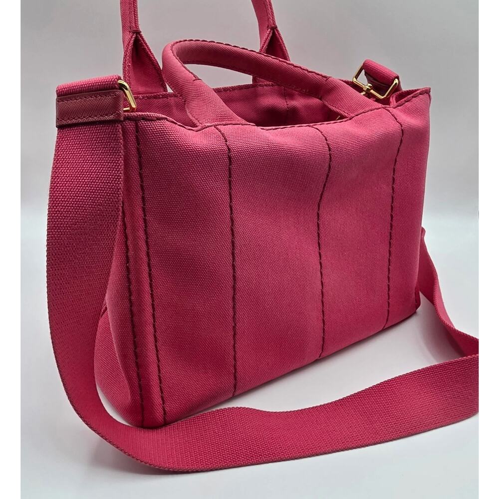 Prada Canapa Mini Tote Pink Canvas Crossbody Bag Logo Strap + Dust Bag Auth - Picture 5 of 16